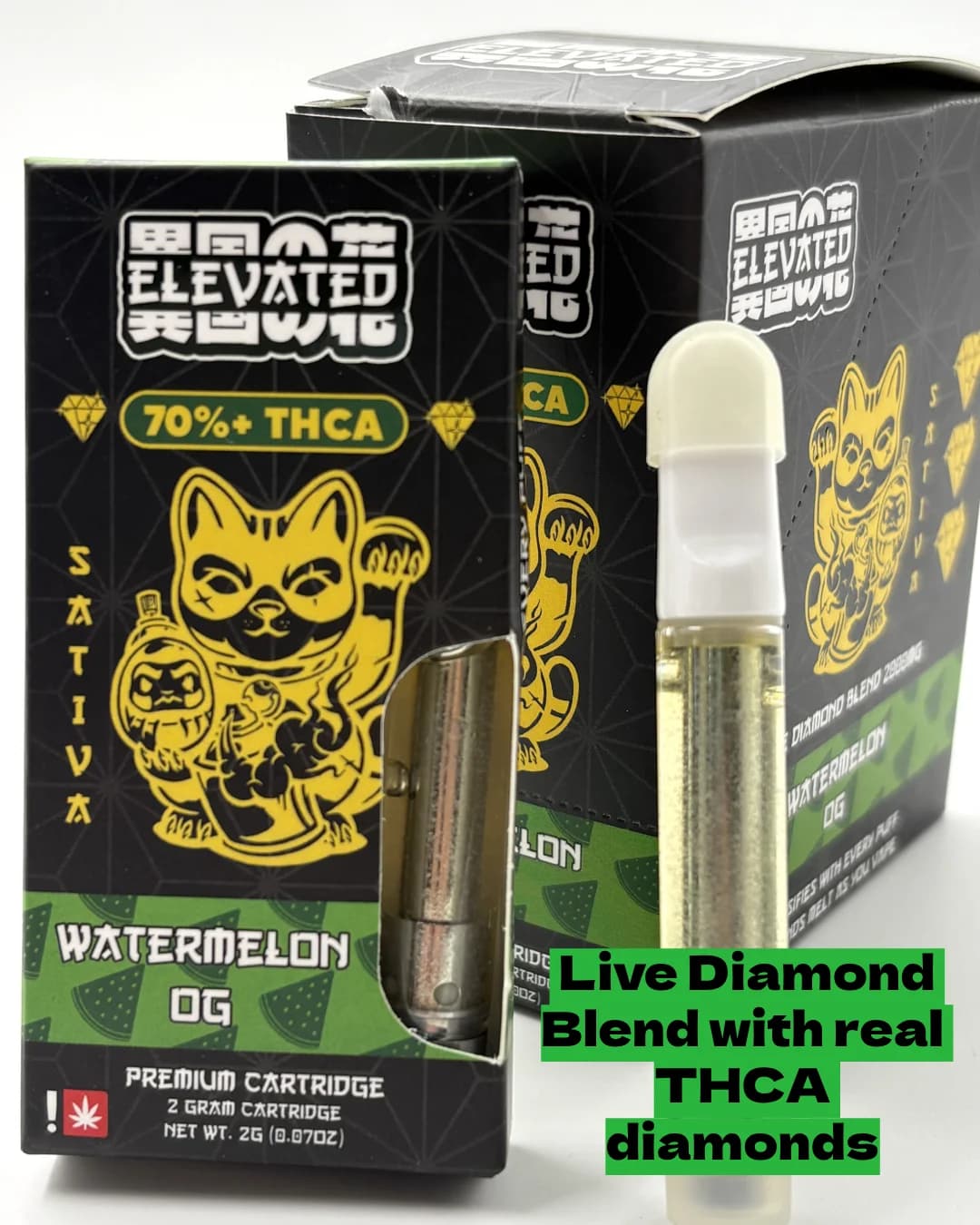 Elevated Image of Delta-8 1ml Vape Cart, lab-tested, usa made, quality ingredients, with different kinds: Zkittles, Blue Dream, and Strawberry Cough