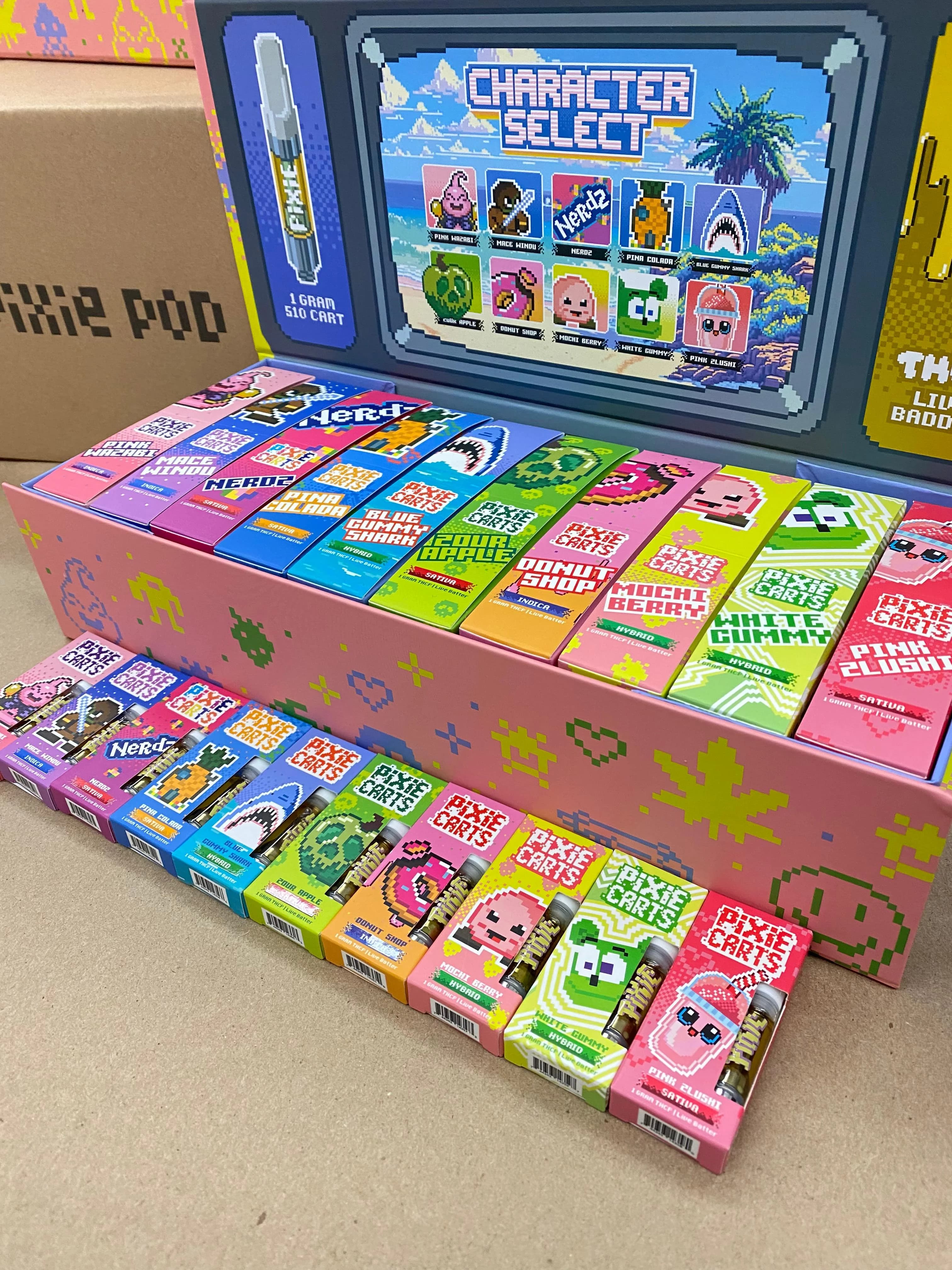 Pixie Dust. Showcase of our Bulk Pixie Carts with 1g Live Batter, showing many variations of the Pixie Pods