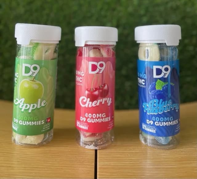 Edibles Image, showing our D9-HI 400mg Apple, Cherry, Blue Raspberry Delta-9 Gummies.