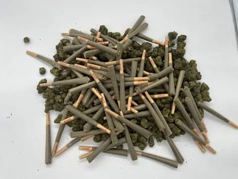 Pre-rolls image, showing a lot of them along with indoor thca flower buds