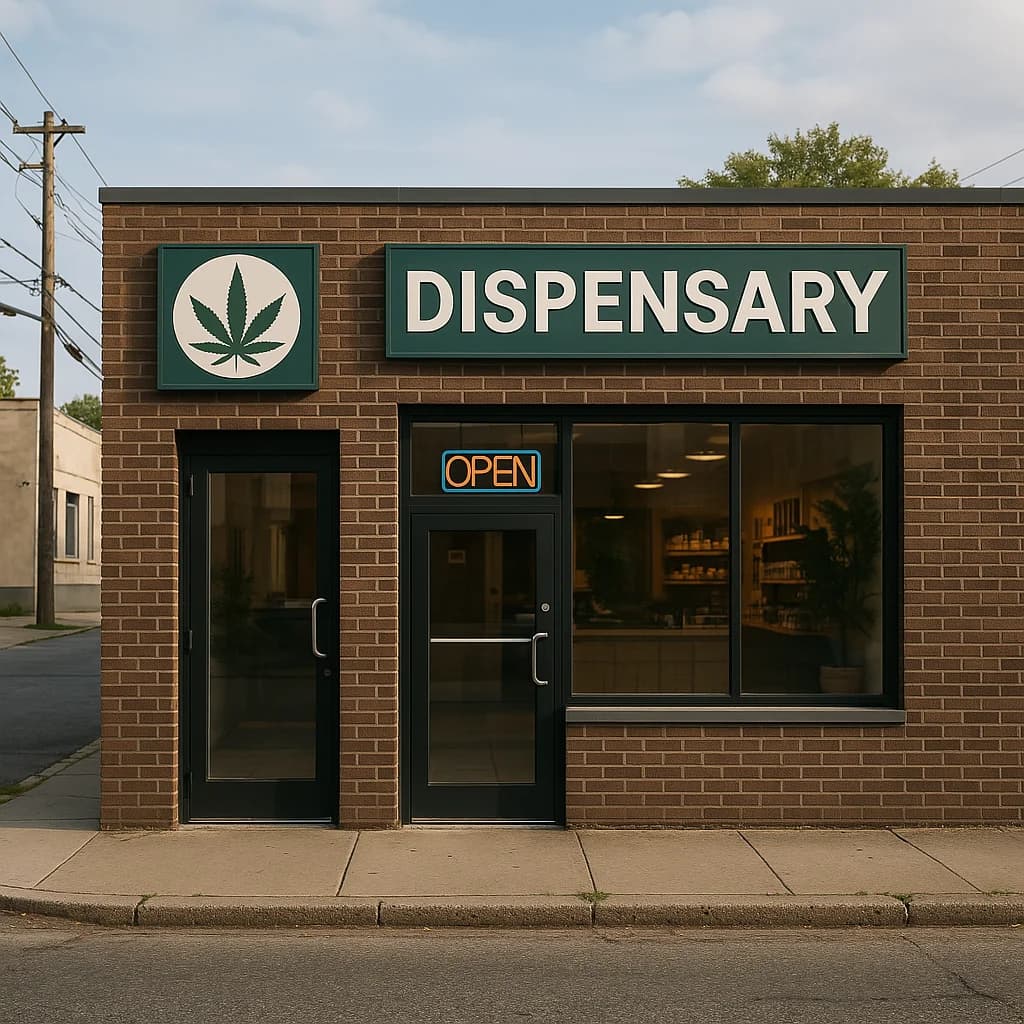 THCP Concentrate Image, showing a cannabis shop, with an open sign